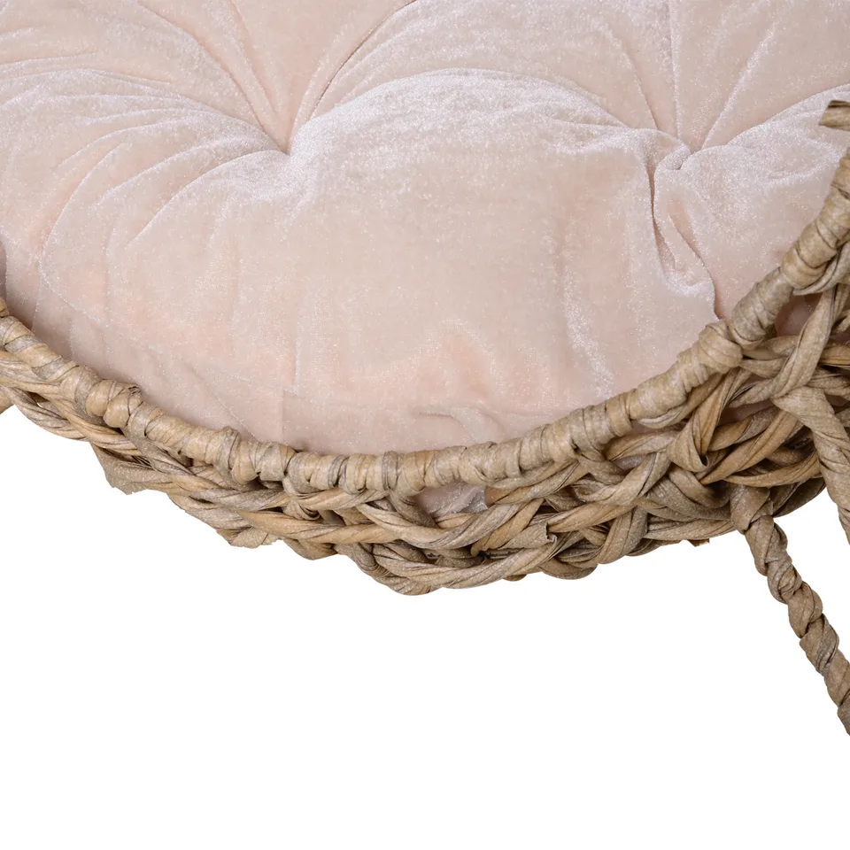 20.5" Weaved Cat Bed, Elevated Hand-woven Braided Banana Leaf Kitten House Condo with Cushion, Beige view 3