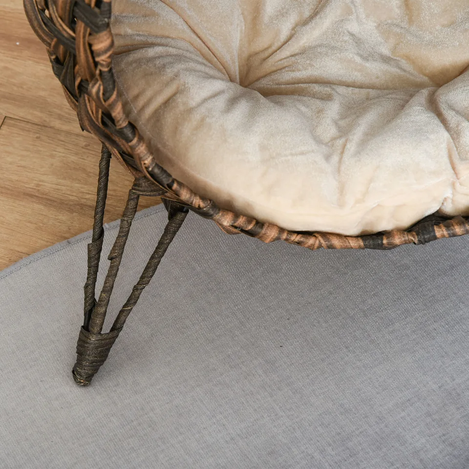 20.5" Weaved Cat Bed, Elevated Hand-woven Braided Banana Leaf Kitten House Condo with Cushion, Brown view 2