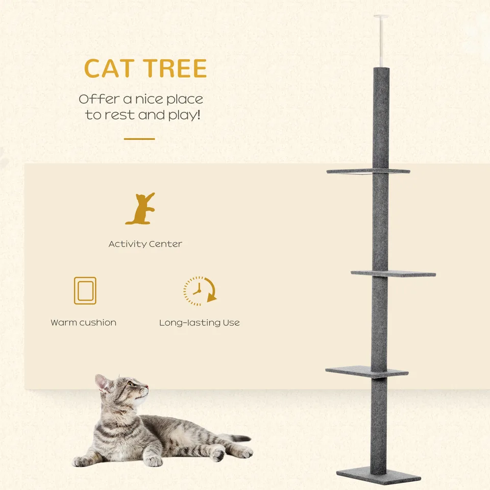 Floor-to-Ceiling Cat Tree Cat Climbing Tower with Sisal-Covered Scratching Posts Natural Cat Activity Center for kittens Cat tower view 3