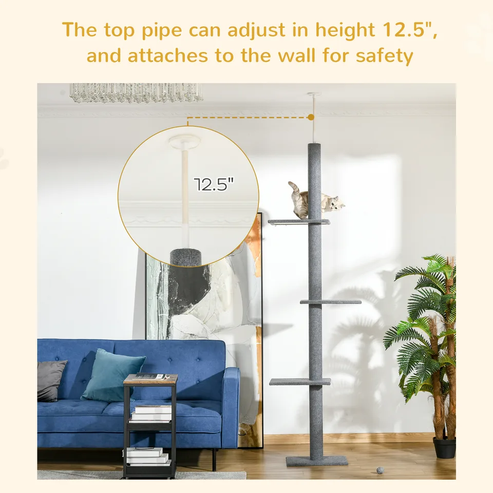 Floor-to-Ceiling Cat Tree Cat Climbing Tower with Sisal-Covered Scratching Posts Natural Cat Activity Center for kittens Cat tower view 4