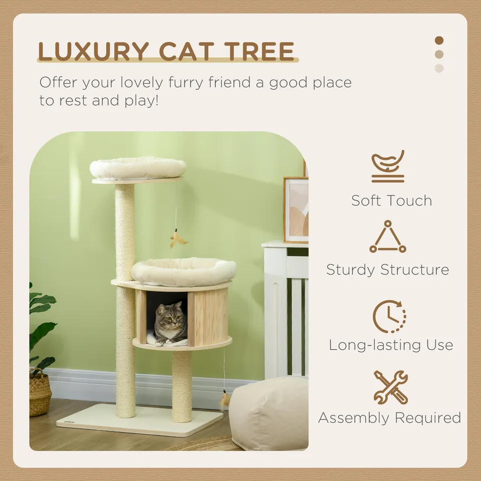 Cat Tree, 3 Level Cat Tower with Scratching Posts, Bed, Condo, Badminton Toys, for Multiple Kittens view 3
