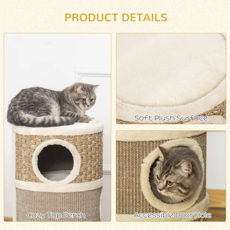 28 Inch Cat Condo, 3 Story Cat Hideaway with Sisal Scratching Pad view 3