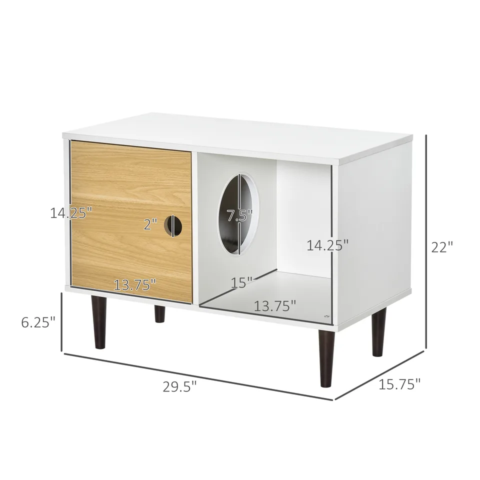 Wooden Cat House with Soft Cushion, Decorative Kitten Condo Side Table, Elevated Pet House with Storage Space view 2