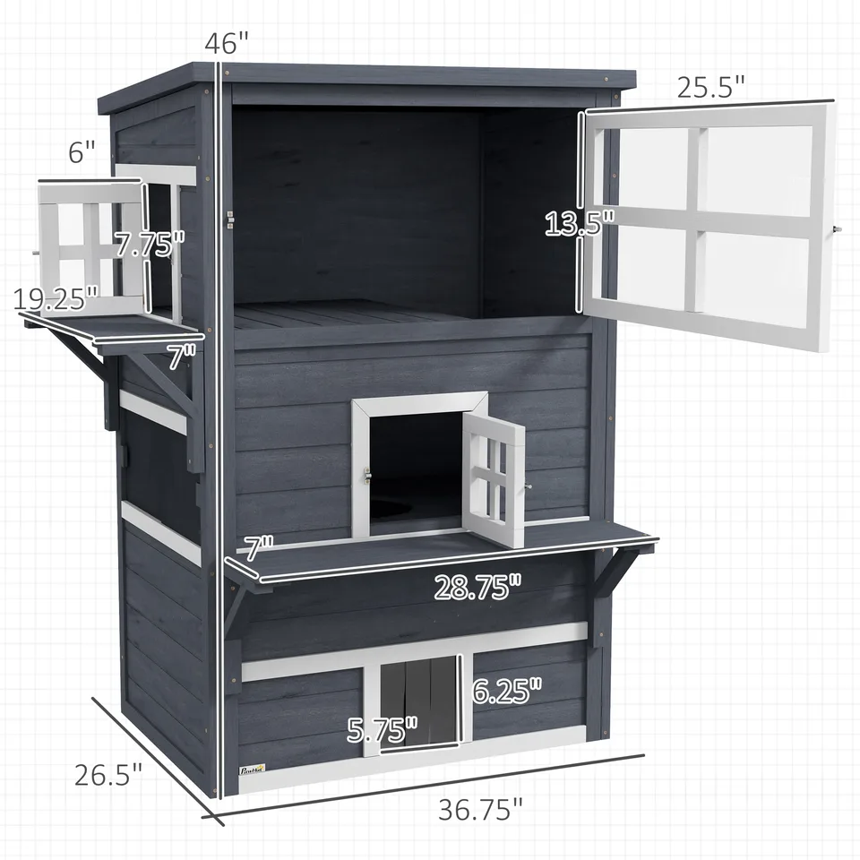 Cat House, Outdoor 3-Tier Kitty Shelter, Weather Resistant, w/ Escape Door view 4