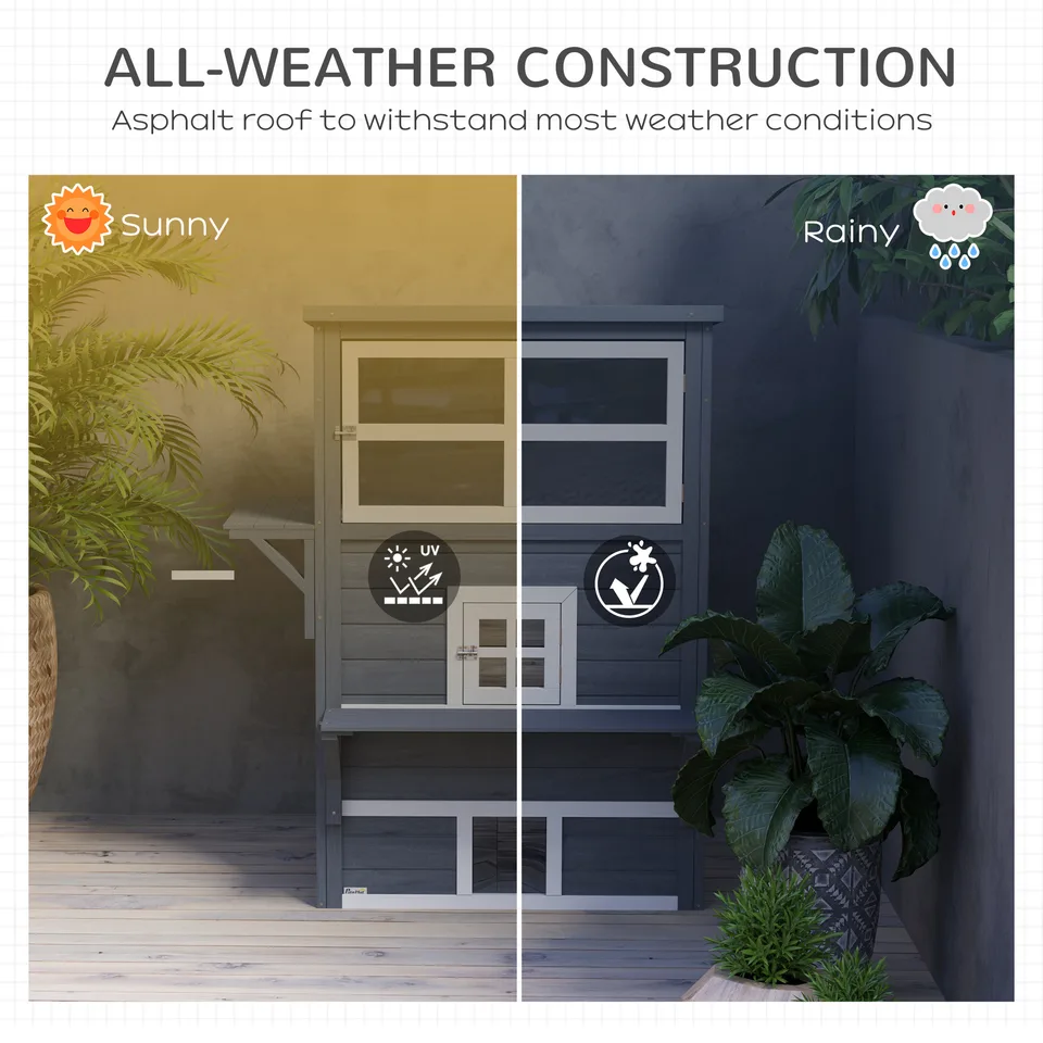 Cat House, Outdoor 3-Tier Kitty Shelter, Weather Resistant, w/ Escape Door view 2