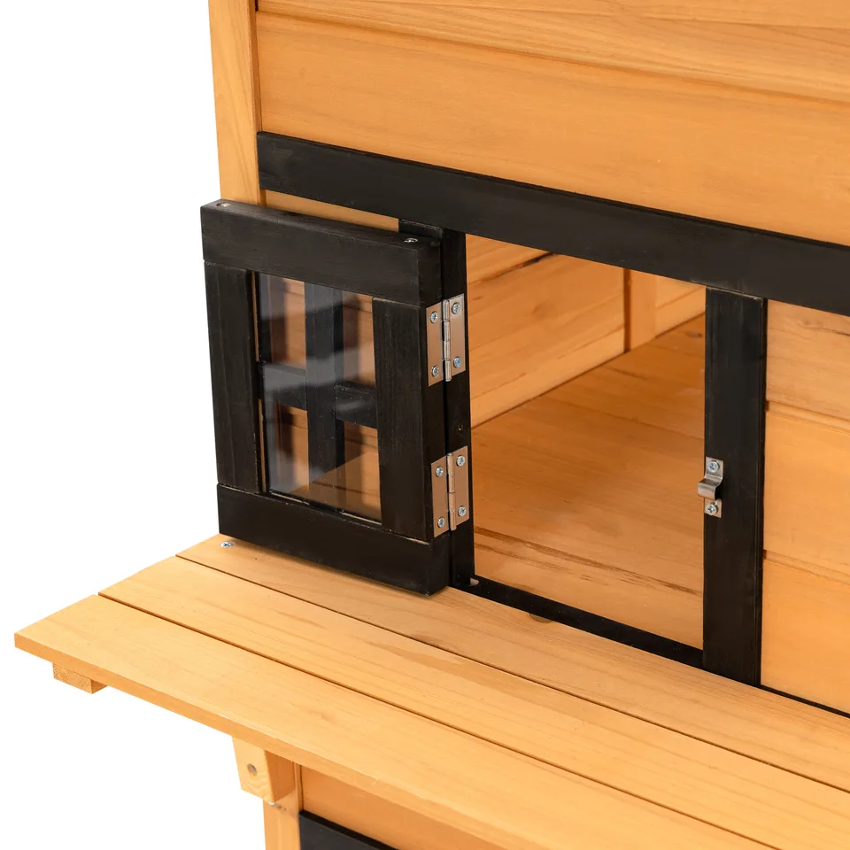 Outdoor Cat House, 3-Tier Kitty Shelter with 5 Escape Doors, Weather Resistant, Yellow & Black view 3