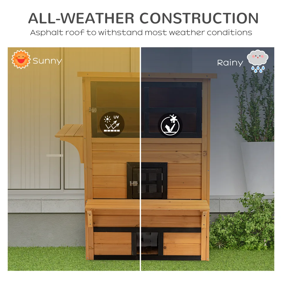 Outdoor Cat House, 3-Tier Kitty Shelter with 5 Escape Doors, Weather Resistant, Yellow & Black view 4