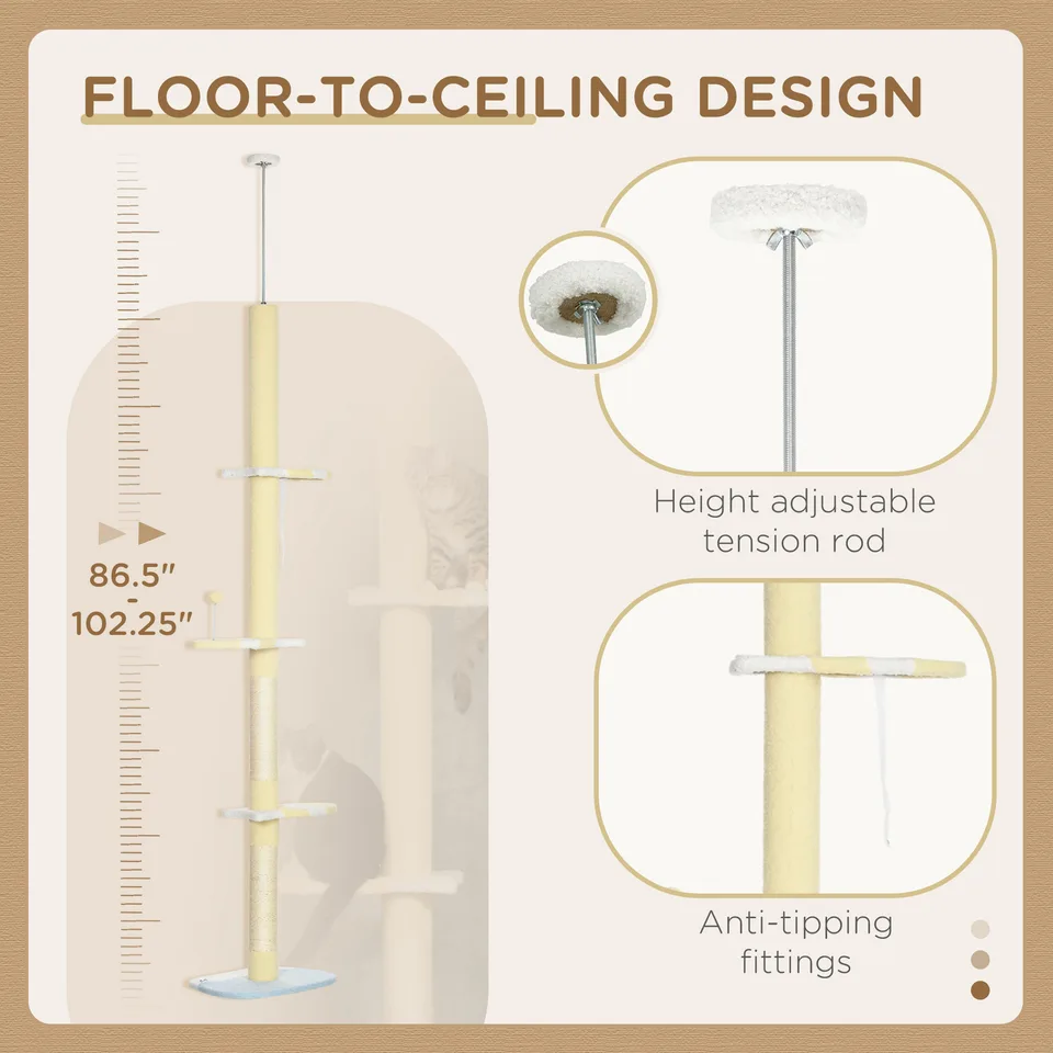 4-Tier Floor to Ceiling Cat Tree Height Adjustable 87 -103 Inch view 4