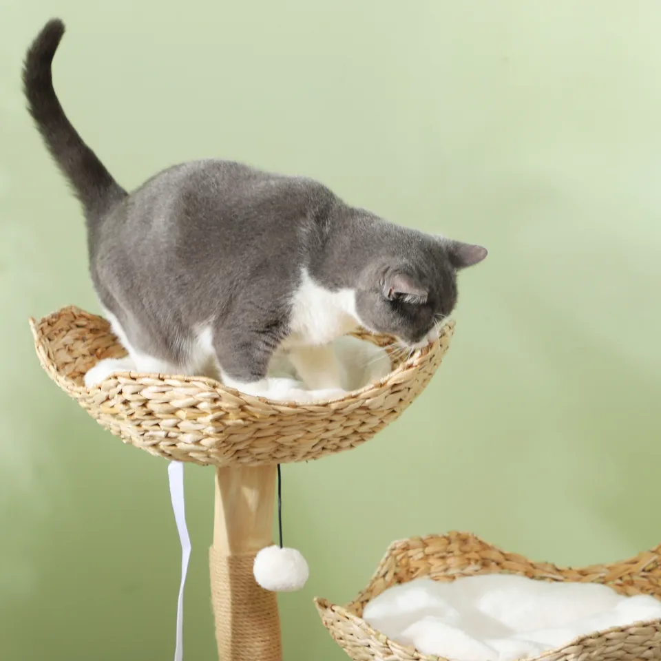 37 Inch Modern Cat Tree w/ Wooden Scratching Posts, Condo, Beds, Cushions, Toy Balls & Anti-Tip Kit view 3