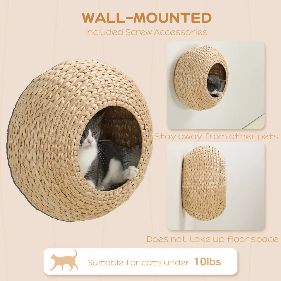 Wall Mounted Cat Condo with Washable Cushion, Natural Wood view 3
