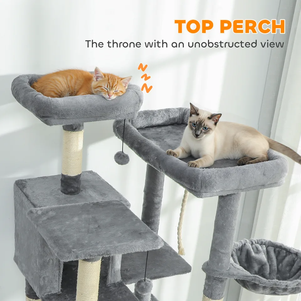 69" Cat Tree, Multi-Level Cat Tower with 2 Condos and 3 Hammocks, 8 Scratching Posts, for Multiple Cats, Dark Gray view 4