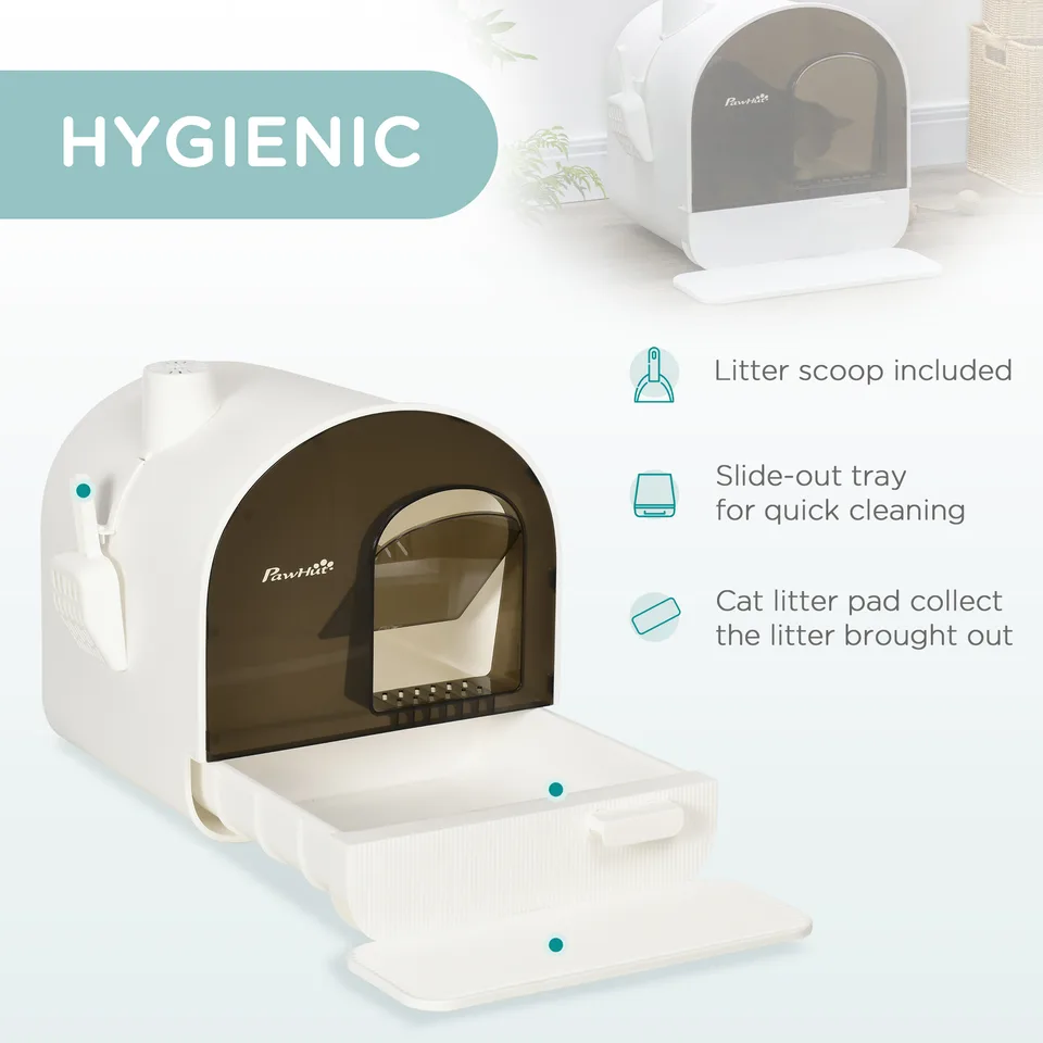 Cat Litter Box with Lid with Scoop and Filter, White view 4