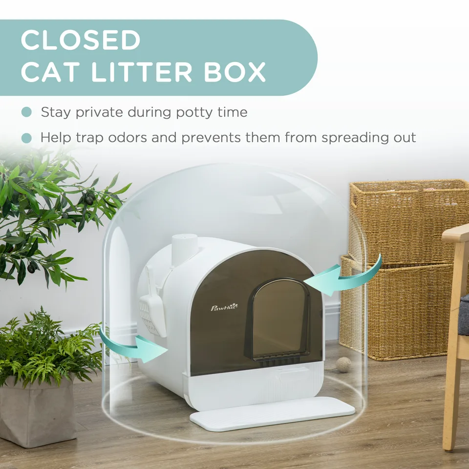 Cat Litter Box with Lid with Scoop and Filter, White view 3