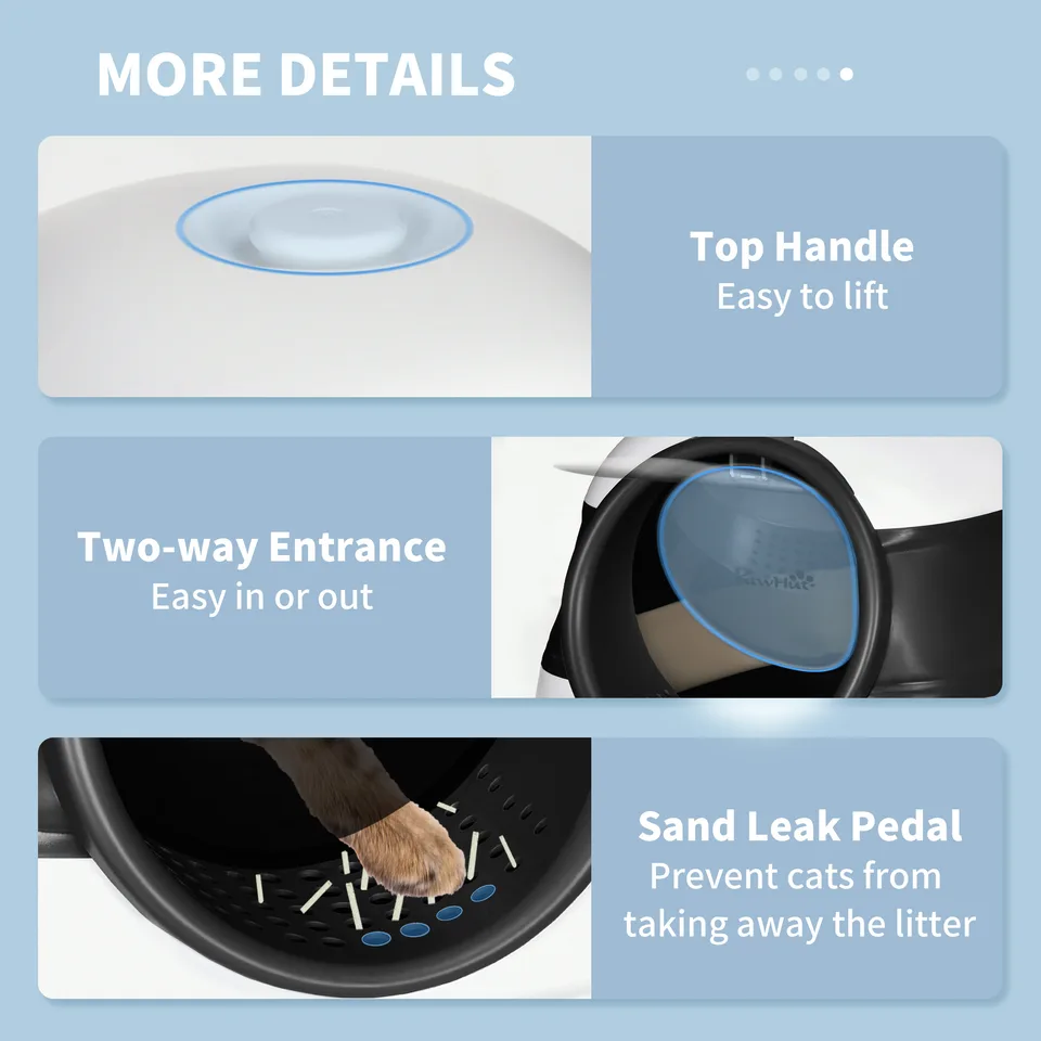Dome Covered Cat Litter Box with Lid, White and Black view 3