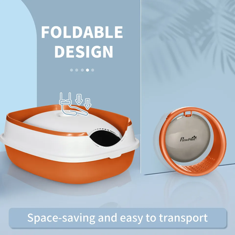Dome Covered Cat Litter Box with Lid, White and Orange view 3