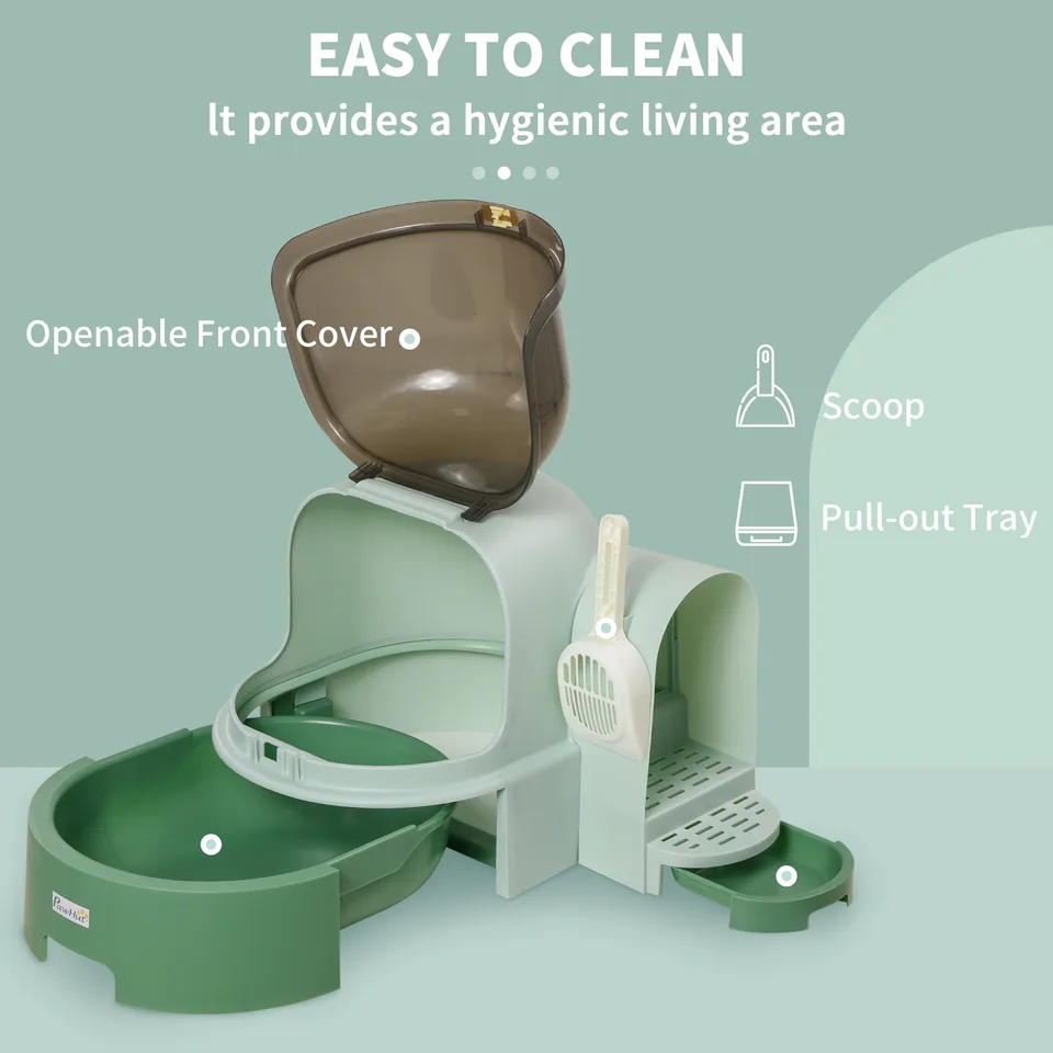 Cat Litter Box Easy to Clean Open with Scoop, Green view 3
