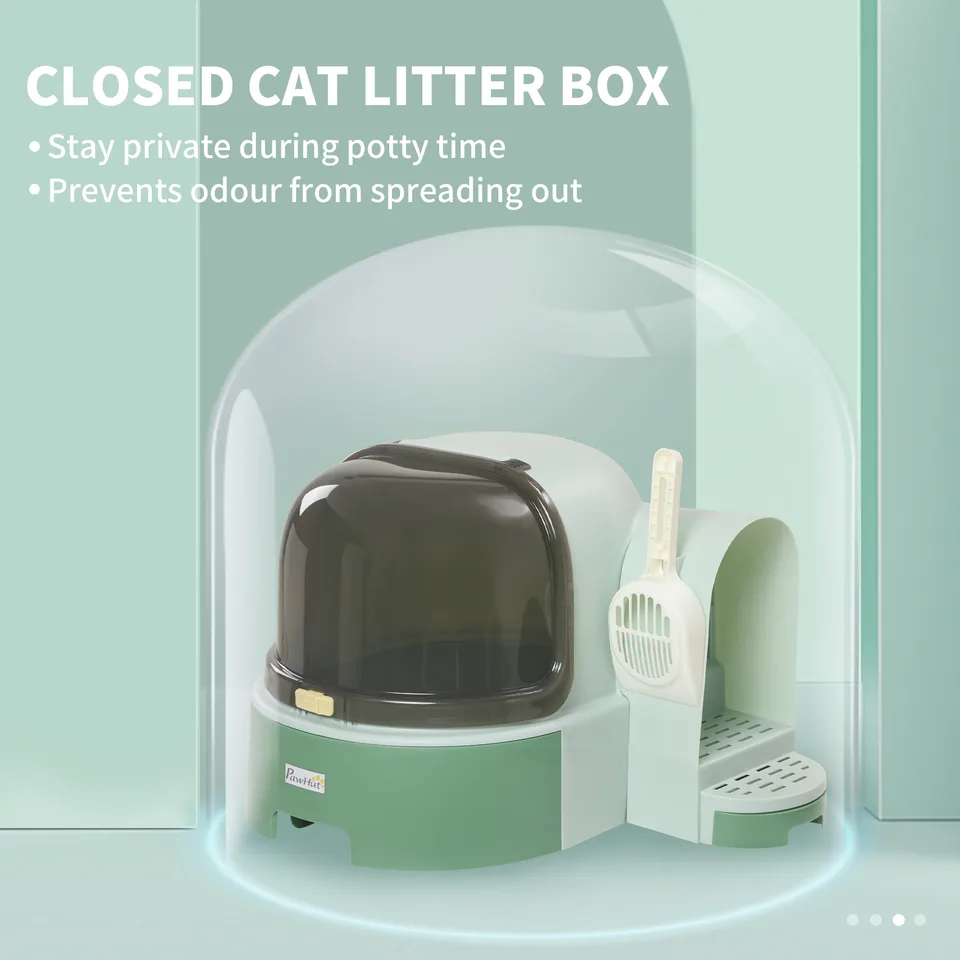 Cat Litter Box Easy to Clean Open with Scoop, Green view 4