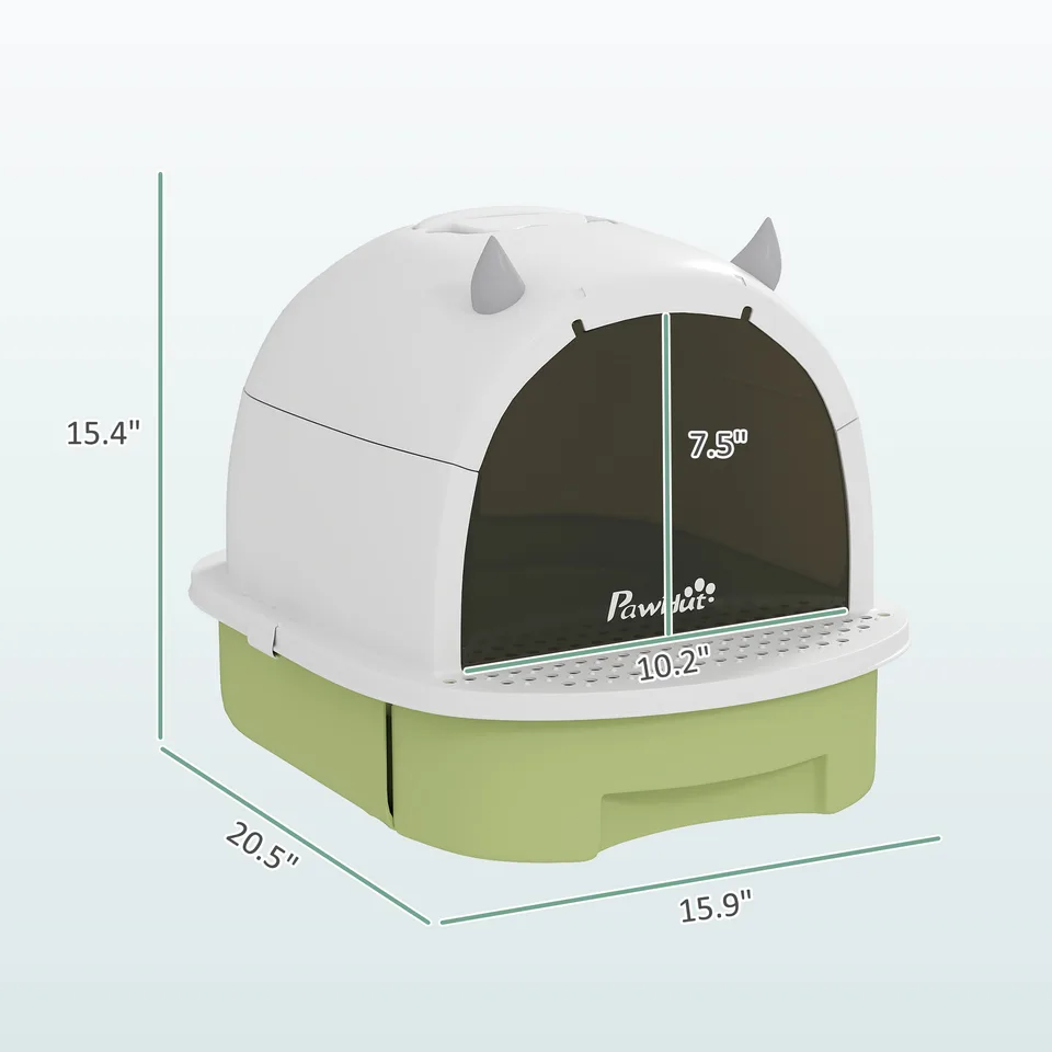 Covered Cat Litter Box with Lid, Scoop, Deodorizing Bags for Odor Control, Privacy, Easy to Clean, Green view 3