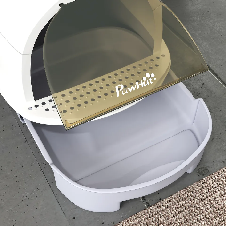 Covered Cat Litter Box with Lid, Scoop, Deodorizing Bags for Odor Control, Privacy, Easy to Clean, Gray view 2