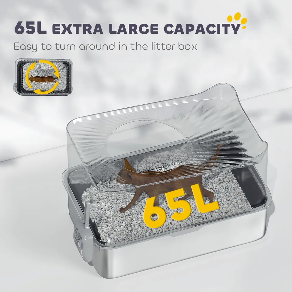 Extra Large Stainless Steel Litter Box, Enclosed Cat Litter Box with Scoop, Top Entrance, Non-slip Pads, Black view 4