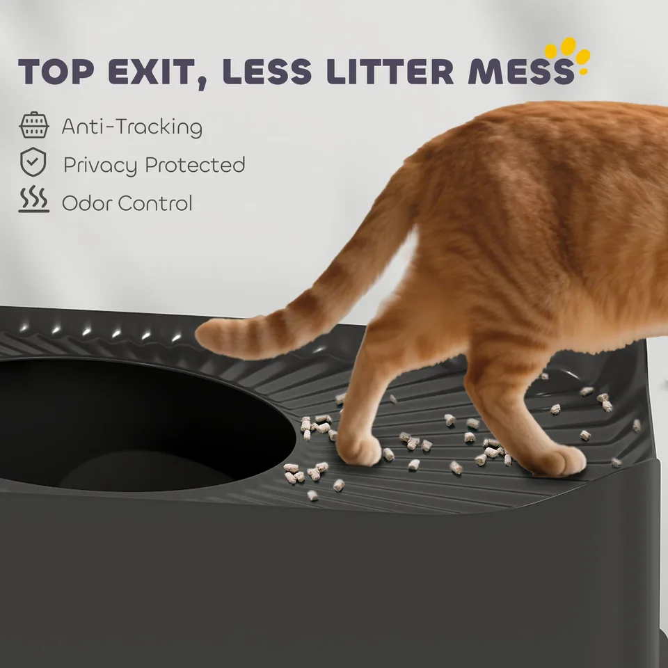 Extra Large Stainless Steel Litter Box, Enclosed Cat Litter Box with Scoop, Top Entrance, Non-slip Pads, Black view 2