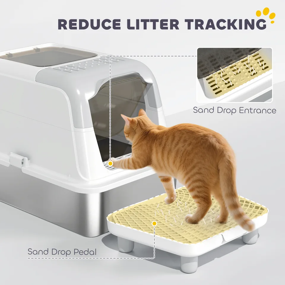 Extra Large Stainless Steel Litter Box, Enclosed Cat Litter Box with Scoop, Deodorizer Bag, Sand Drop Pedal view 4