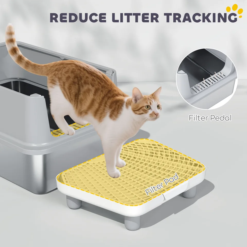 Extra Large Stainless Steel Cat Litter Box with Scoop & Pad, Anti-Urine Leakage, Easy Cleaning, Non-Sticky view 2