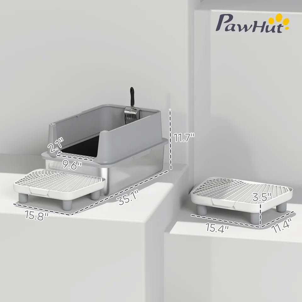 Extra Large Stainless Steel Cat Litter Box with Scoop & Pad, Anti-Urine Leakage, Easy Cleaning, Non-Sticky view 3