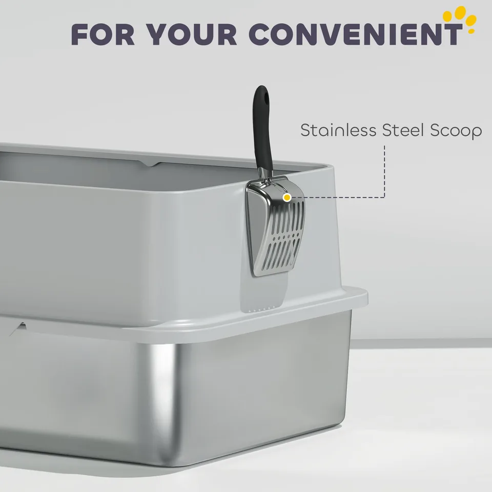 Extra Large Stainless Steel Cat Litter Box with Scoop & Pad, Anti-Urine Leakage, Easy Cleaning, Non-Sticky view 4