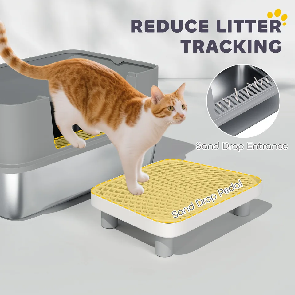 Stainless Steel Litter Box with High Sides, Metal Cat Litter Box with Scoop, Pedal, Anti-Urine Leakage, Non-Sticky view 4