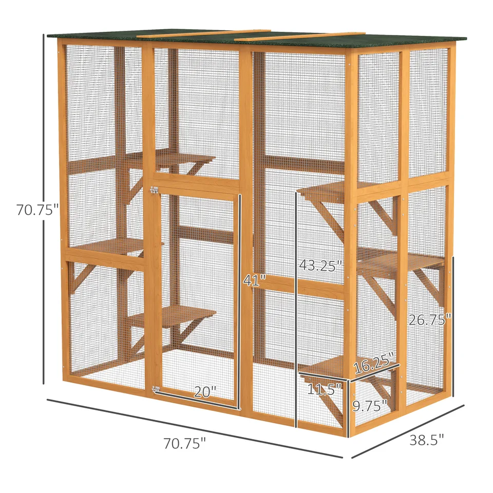Outdoor Cat House Big Catio Wooden Feral Cat Shelter Enclosure with Large Spacious Interior, 6 High Ledges, Weather Protection Asphalt Roof view 4