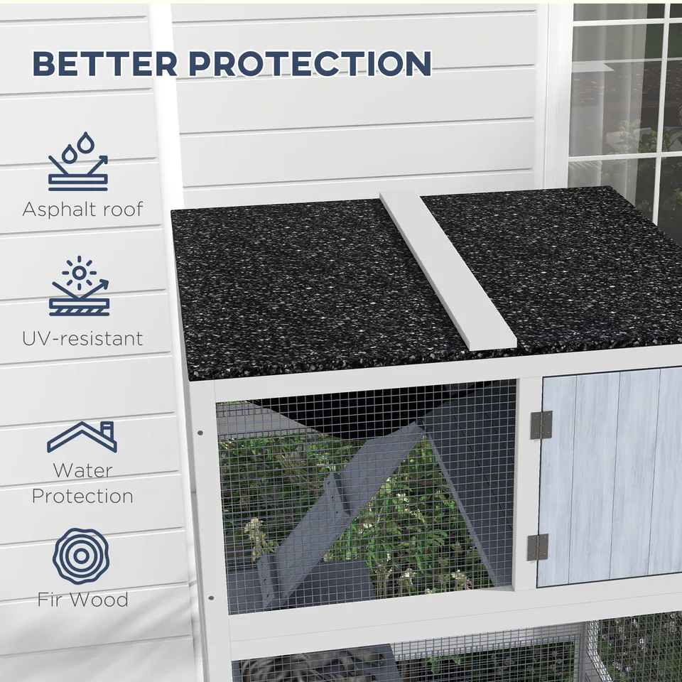 Catio, Outdoor Cat Enclosure House on Wheels with Hammock, Gray view 3