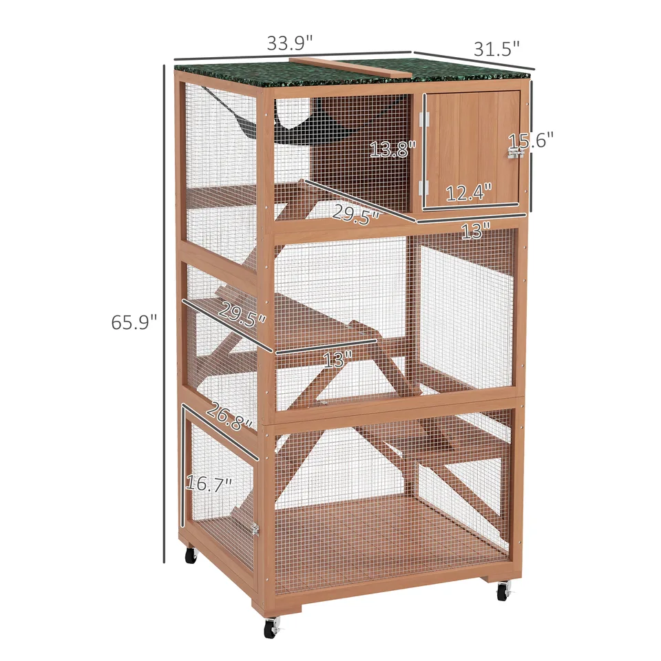 Catio, Outdoor Cat Enclosure House on Wheels with Hammock, Orange view 2