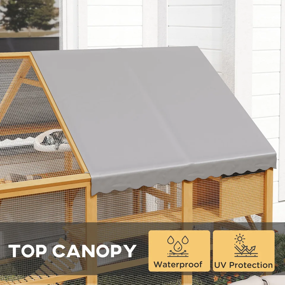 Wooden Catio Outdoor Cat Enclosure, Large Cat House with Waterproof Cover, 2 Condos, 6 Platforms, Bridge, Doors, Yellow view 3