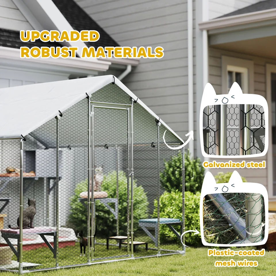 95" Extra Large Metal Outdoor Catio with Waterproof Cover, 2 Resting Boxes, 7 Jumping Platforms, for Multiple Cats view 2