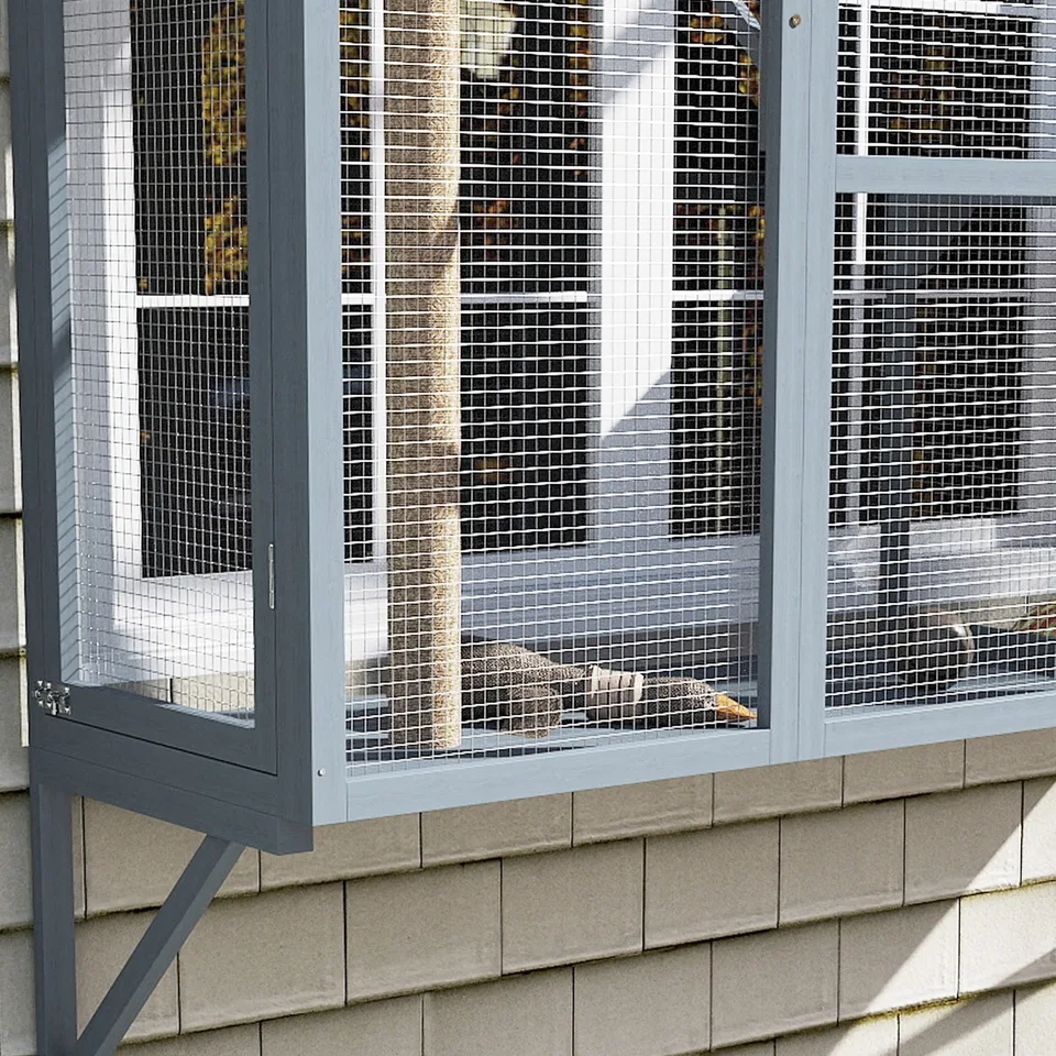 Catio Outdoor, Window Catio for 2-3 Large Indoor Cats w/ 2 Jumping Platforms, Scratching Post, for Playing, Napping view 3