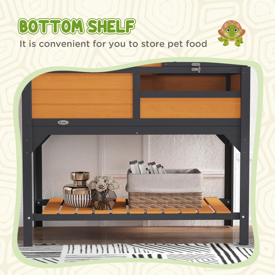 Tortoise Enclosure Tortoise House w/ Adjustable Lamp Holder, Storage Shelf, Removable Main House, Openable Lid, Yellow view 2