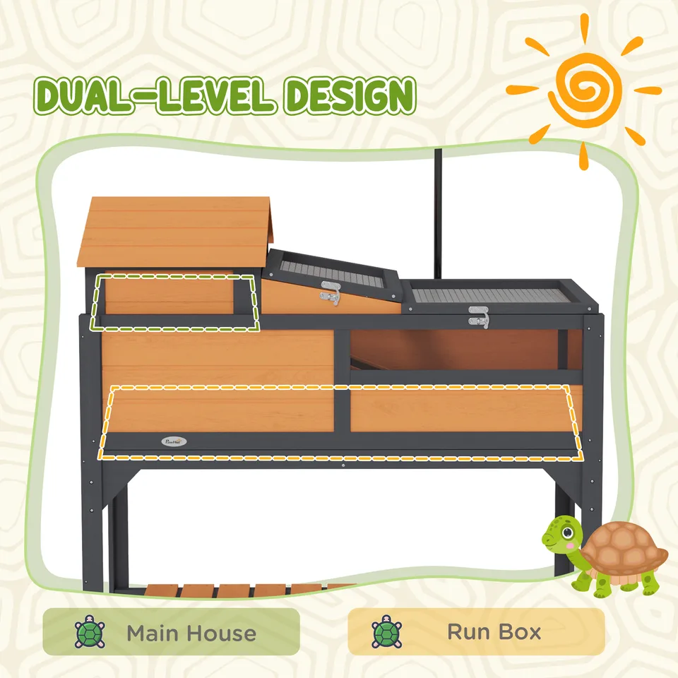 Tortoise Enclosure Tortoise House w/ Adjustable Lamp Holder, Storage Shelf, Removable Main House, Openable Lid, Yellow view 4