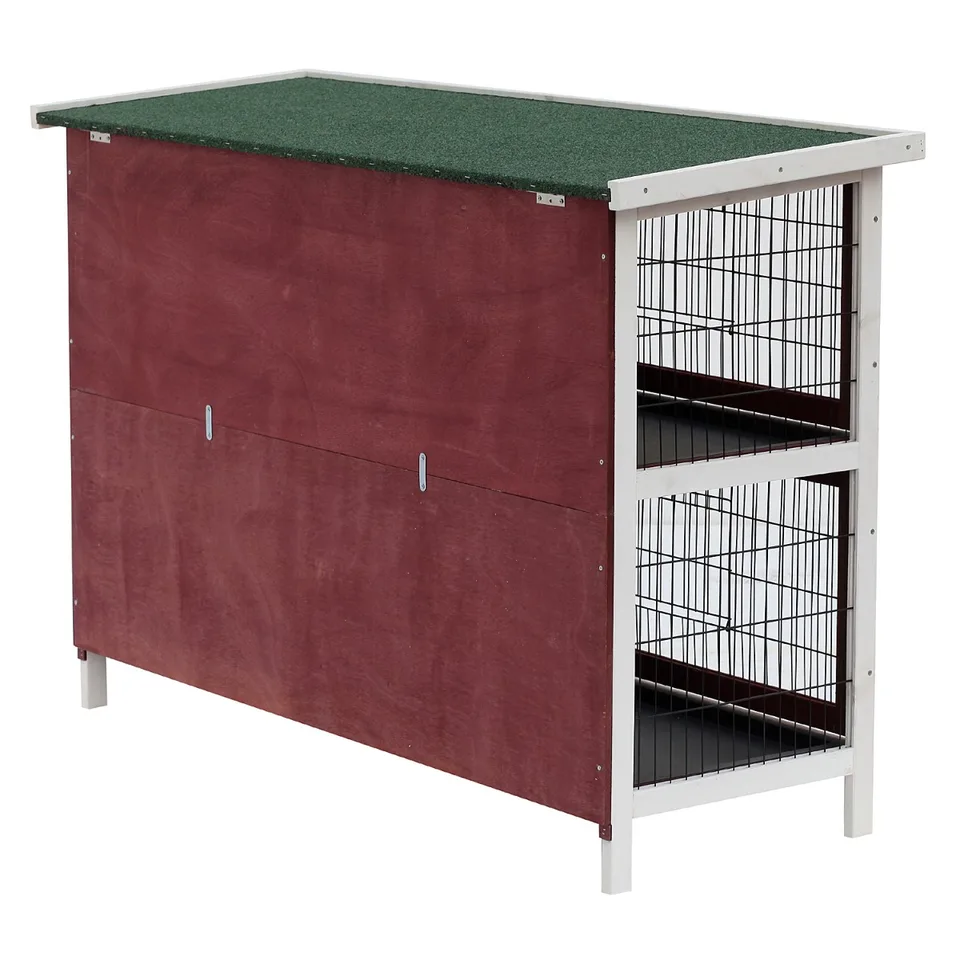 54" 2-Story Weatherproof Stackable Elevated Wooden Rabbit Hutch with Enclosed Run and Pull-Out Trays view 3