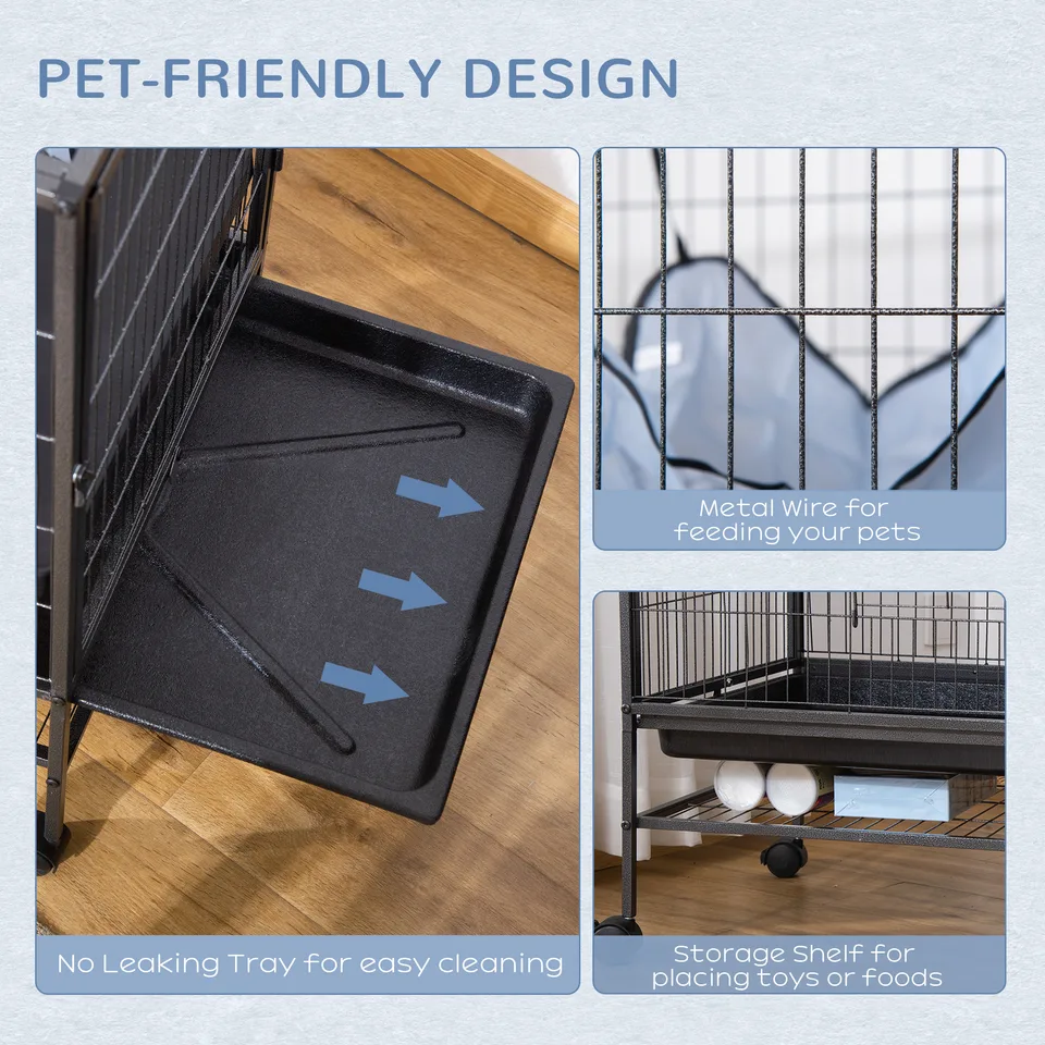 Small Animal Cage with Wheels, Pet Playpen for Rat, Syrian Hamster, Kitten, Ferrets, Chinchillas with Bottom Storage Shelf, Removable Tray view 4