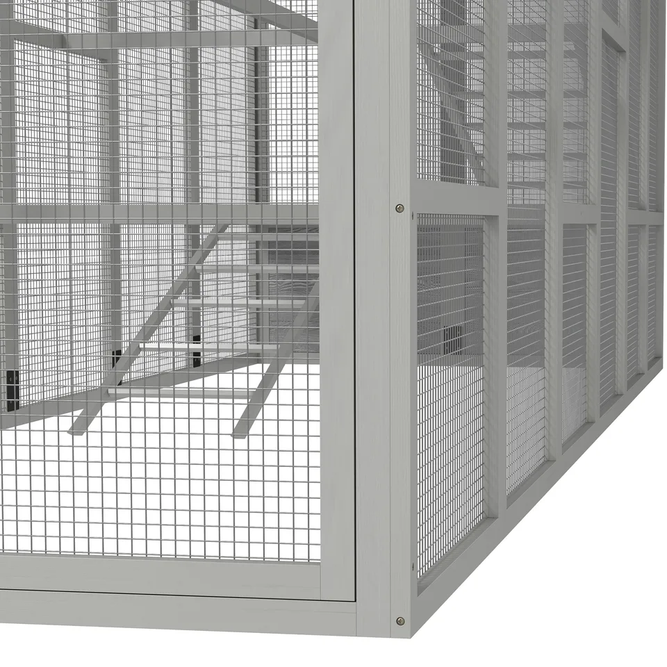 Wooden Chicken Coop Run for 6 - 10 Chickens, Hen House Add-On with Storage, Perches, 141.75" x 48" x 61", Gray view 3