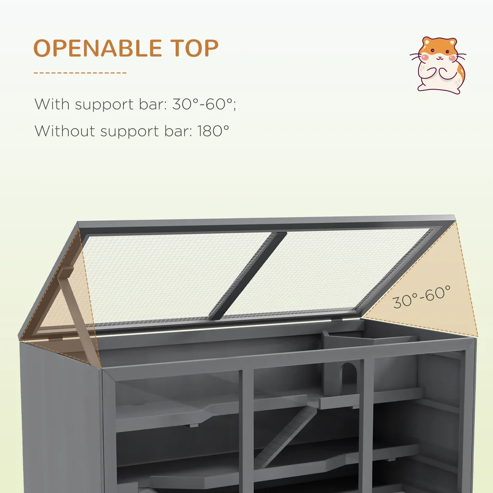 Extra Large Wooden Hamster Cage with Opening Roof, Hut, Ramps, Gray view 2