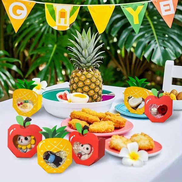 20 Pcs Summer Party 3D Treat Boxes With Clear Window Cute Mini Party Favor Bags Apple Pineapple Shaped 2 Styles Cookie Box For Pool Wedding Christmas Birthday Back To School Teacher view 4