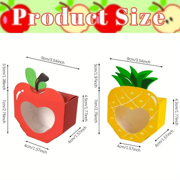 20 Pcs Summer Party 3D Treat Boxes With Clear Window Cute Mini Party Favor Bags Apple Pineapple Shaped 2 Styles Cookie Box For Pool Wedding Christmas Birthday Back To School Teacher view 2