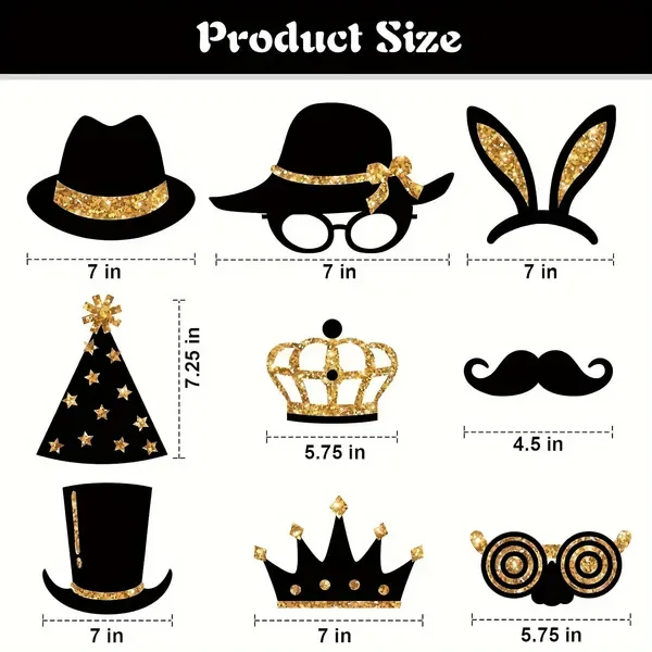 24 Pcs Party Photo Booth Props Party Picture Pose Supplies Gold And Black Kit For Birthday Weddings Graduation Prom New Year Party view 3