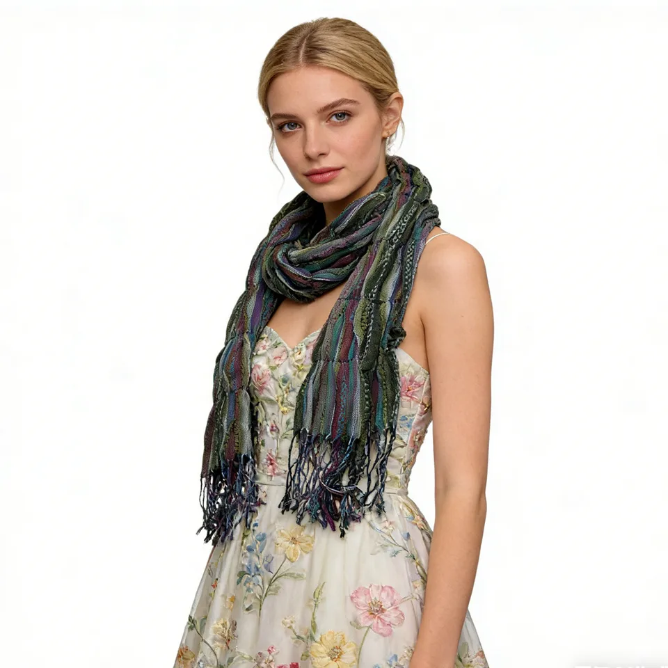 Army Green Jacquard TextureTextured Utility Scarf ,vacation,daily Life,evening Party,Office Appropriate Subtlety For Women Men