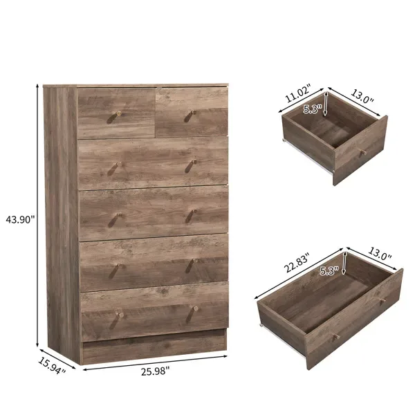 R279-9 Gray Particleboard With Textured Melamine Finish, 66*40*111cm, 4+2 Drawer Cabinet, Matte Gold Handles view 2