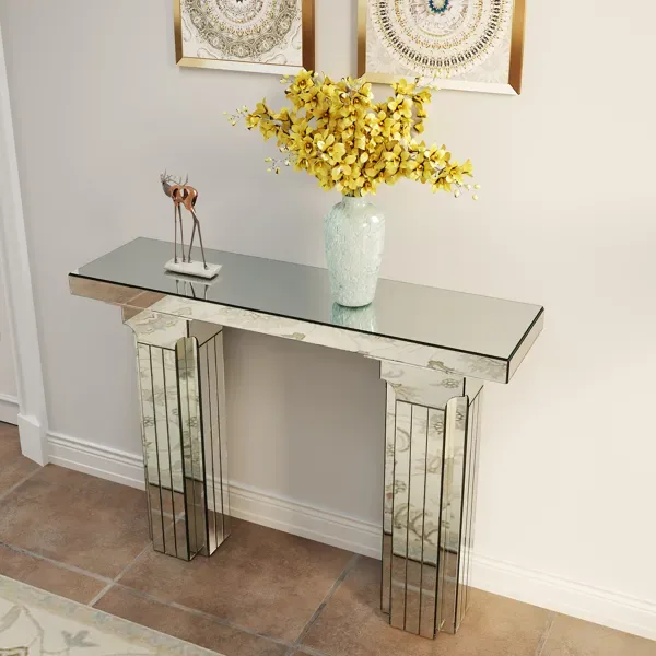 Mirrored Console Table Wide Bling Silver Mirror Entryway Desk Modern Rectangle Sofa Table Entryway Tables For Living Room--Self-pickup Is view 2