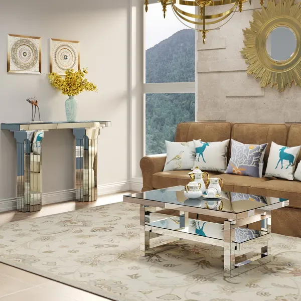 Mirrored Console Table Wide Bling Silver Mirror Entryway Desk Modern Rectangle Sofa Table Entryway Tables For Living Room--Self-pickup Is view 3