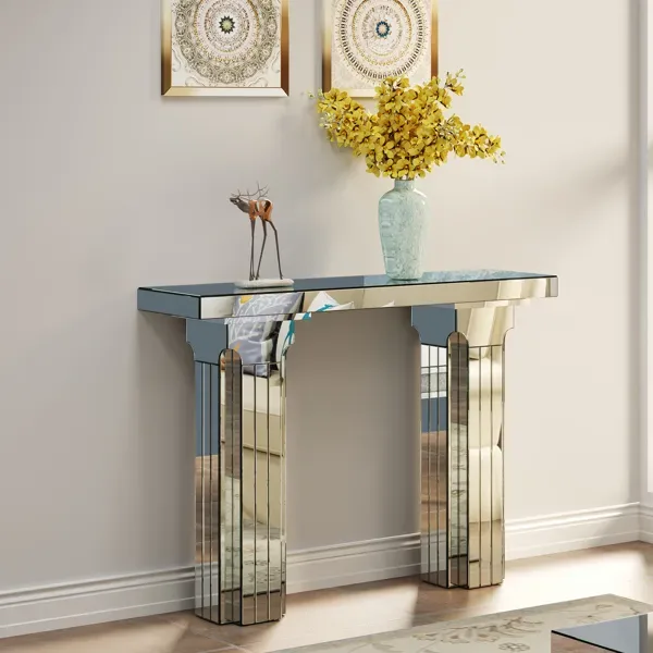 Mirrored Console Table Wide Bling Silver Mirror Entryway Desk Modern Rectangle Sofa Table Entryway Tables For Living Room--Self-pickup Is view 4